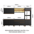 Armário de Cozinha Completa 310cm Preto Reims Madesa 01