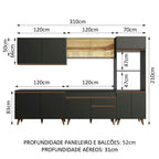Armário de Cozinha Completa 310cm Preto/Rustic Reims Madesa 01