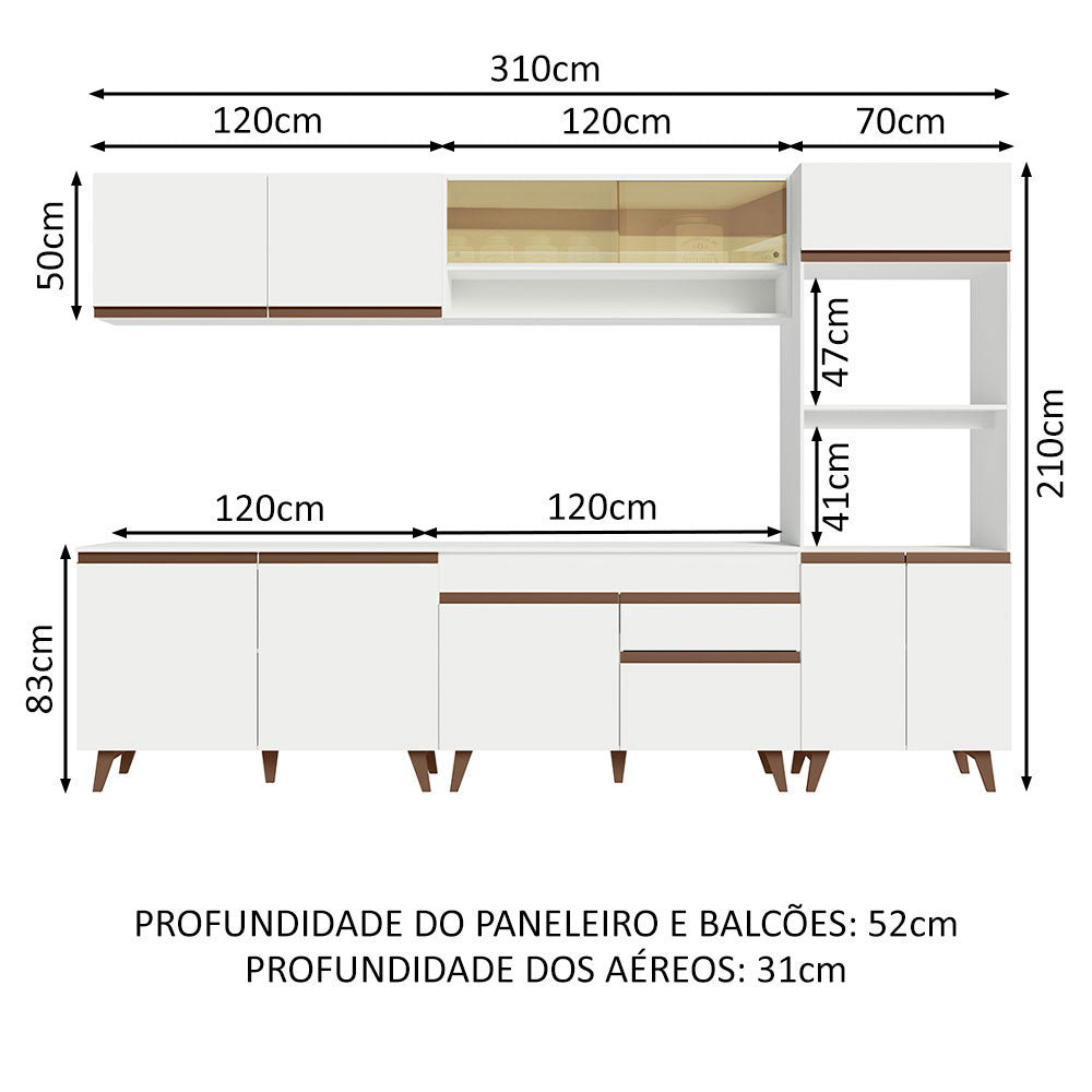 Armário de Cozinha Completa 310cm Branco Reims Madesa 02