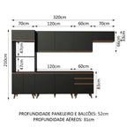 Armário de Cozinha Completa 320cm Preto Reims Madesa 01