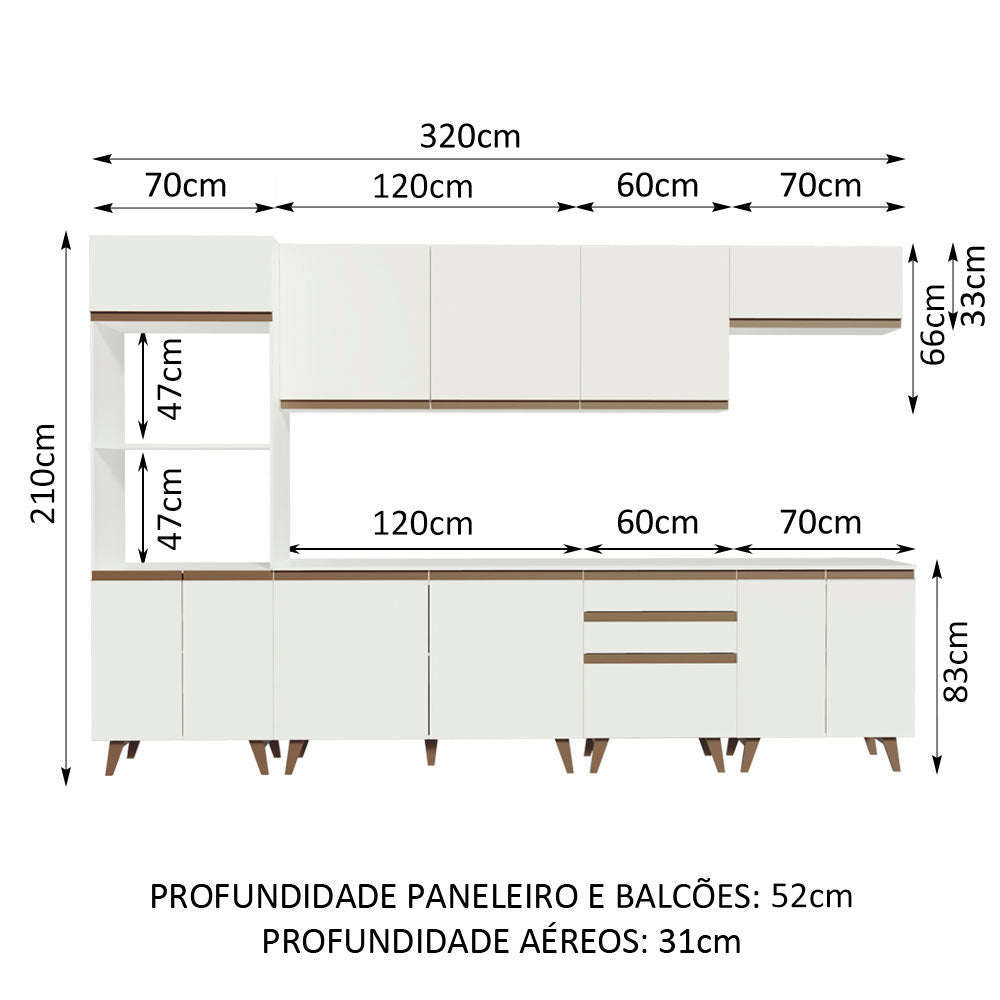 Armário de Cozinha Completa 320cm Branco Reims Madesa 02