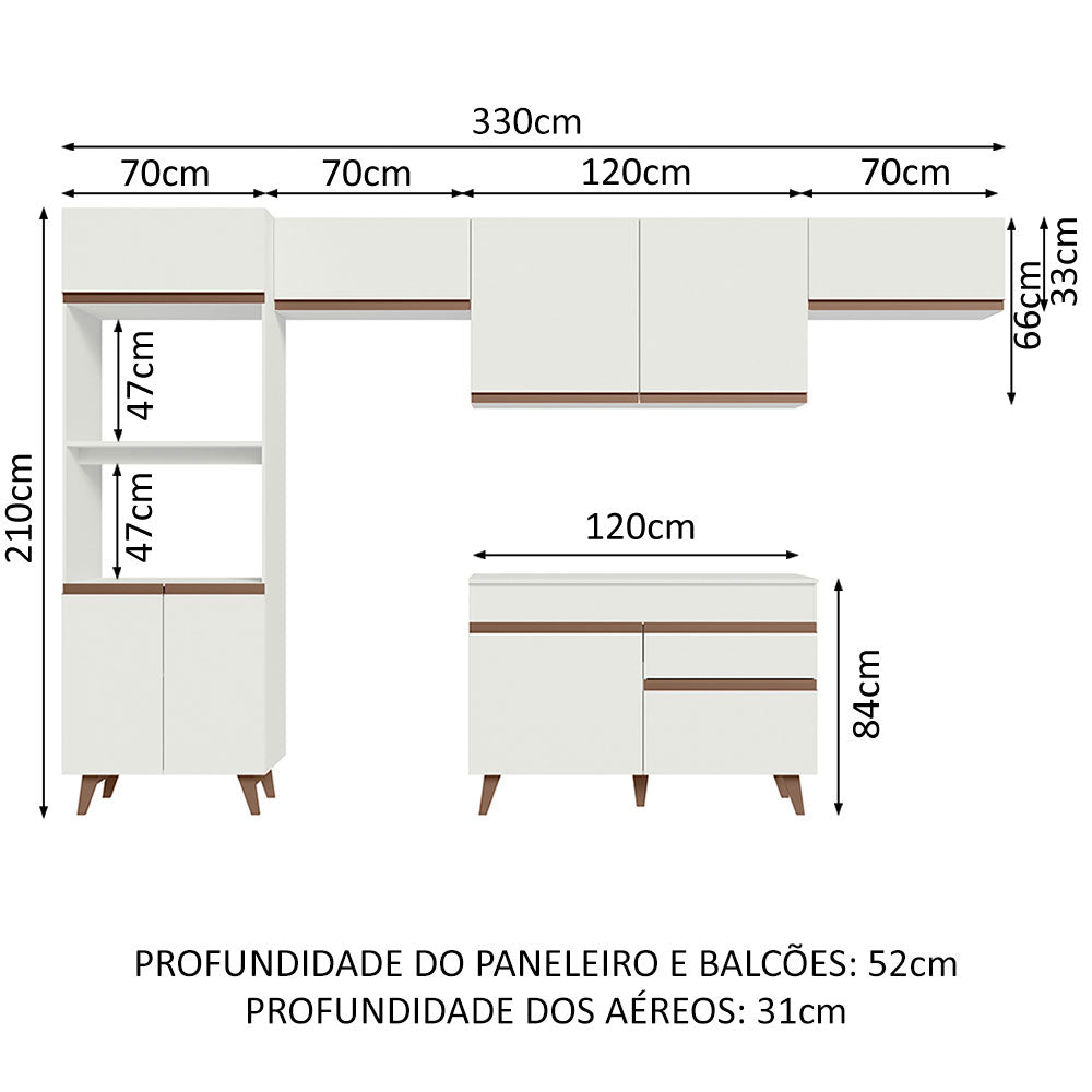 Armário de Cozinha Completa 330cm Branco Reims Madesa 01