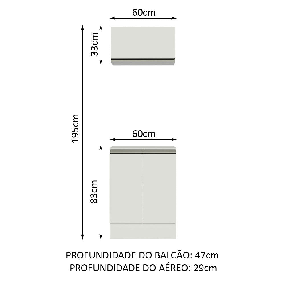 Kit 60 cm 100% MDF 2 Portas e 1 Suspensa Branco Smart Madesa