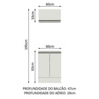 Kit 60 cm 100% MDF 2 Portas e 1 Suspensa Branco Smart Madesa