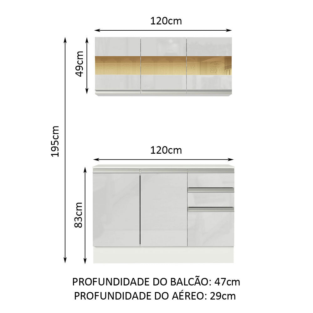 Armário de Cozinha Compacta 100% MDF 120 cm Frentes Branco Brilho Smart Madesa XP