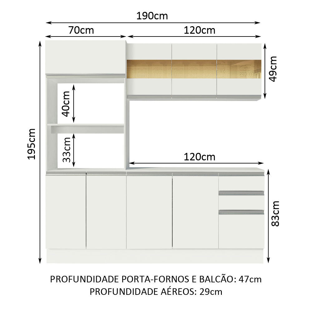 Armário de Cozinha Compacta 100% MDF 190 cm Frentes Branco Smart Madesa 01