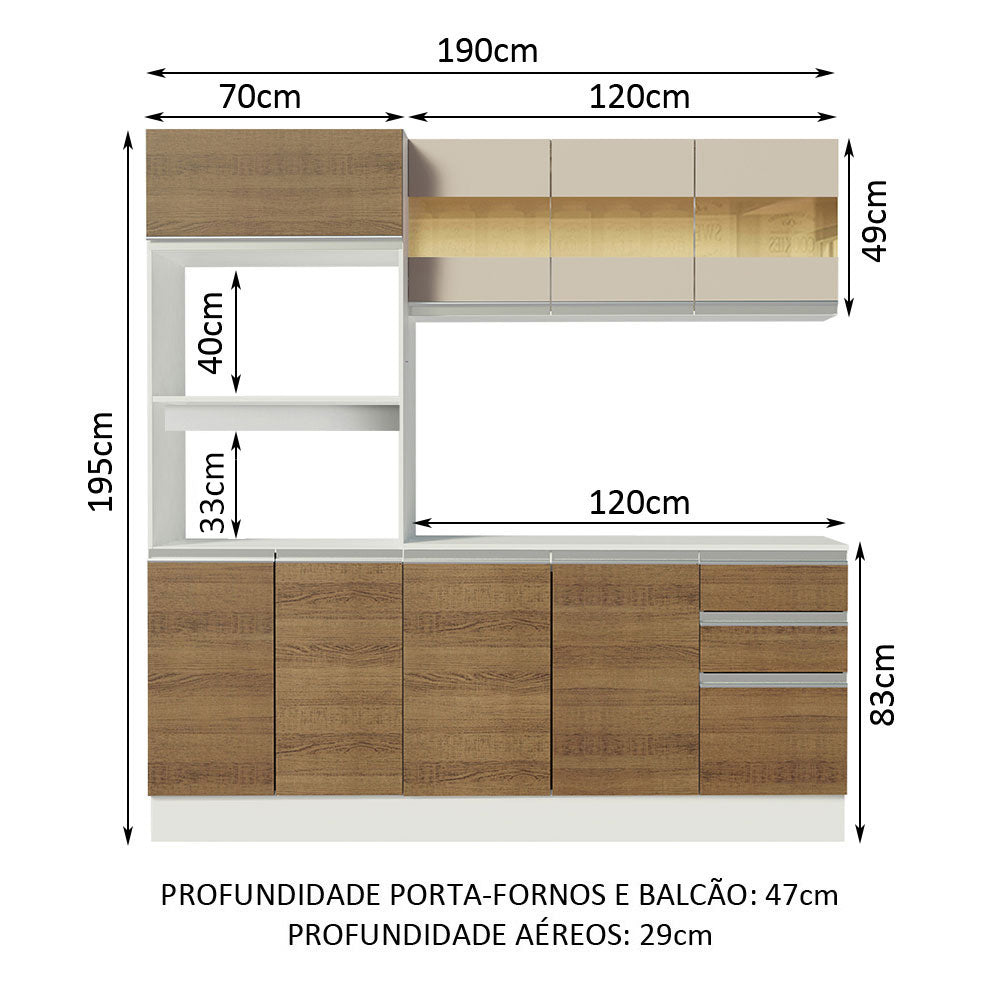 Armário de Cozinha Compacta 100% MDF 190 cm Branco/Rustic/Crema Smart Madesa 01
