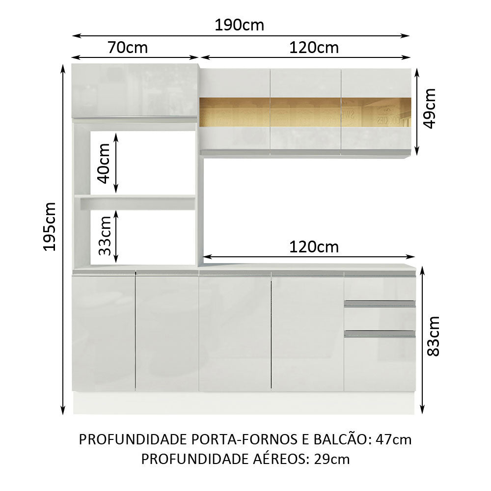 Armário de Cozinha Compacta 100% MDF 190 cm Frentes Branco Brilho Smart Madesa XP