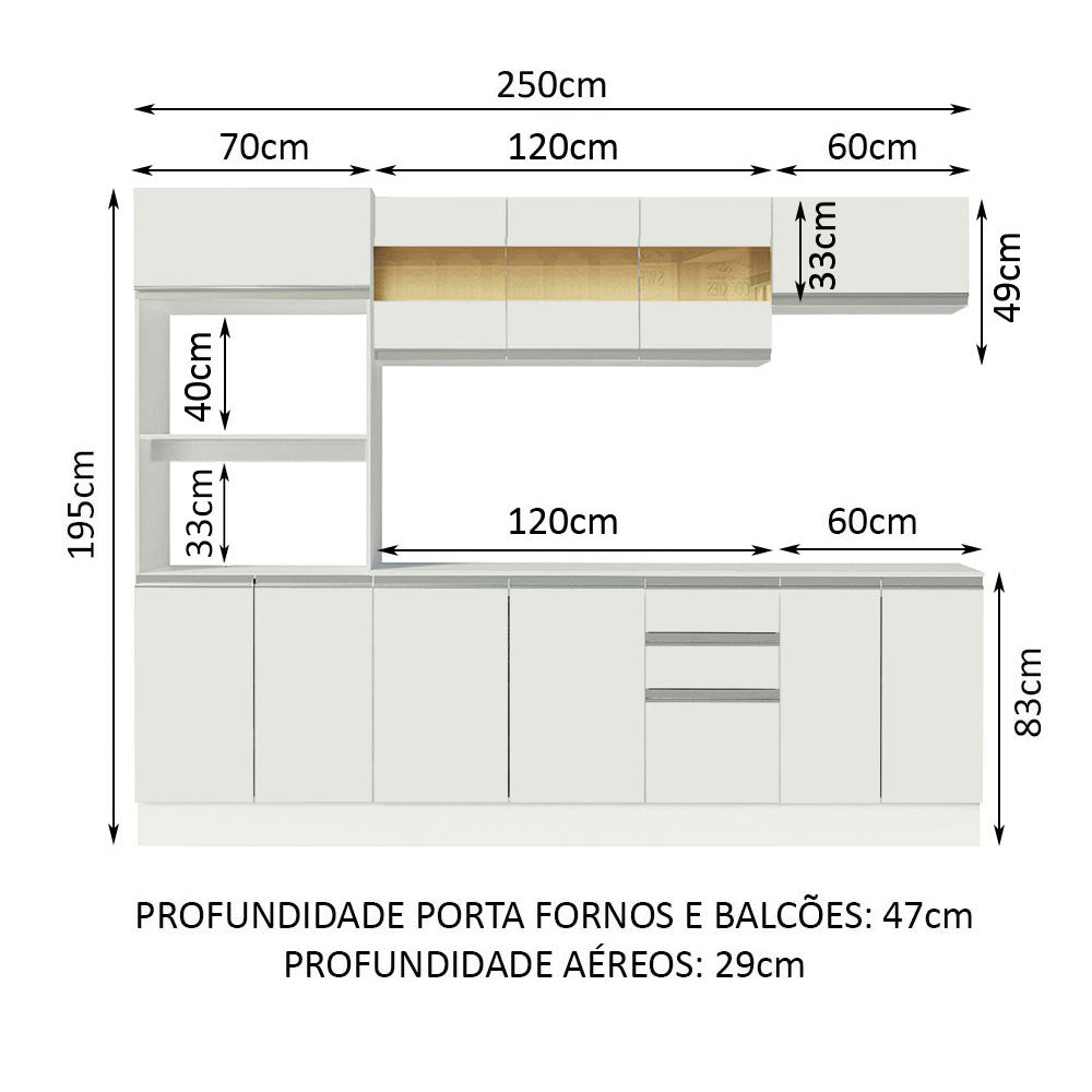 Armário de Cozinha Completa 100% MDF 250cm Branco Smart Madesa 01