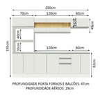 Armário de Cozinha Completa 100% MDF 250cm Branco Smart Madesa 01