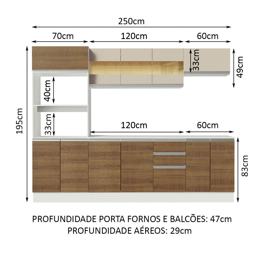 Armário de Cozinha Completa 100% MDF 250 cm Branco/Rustic/Crema Smart Madesa 01