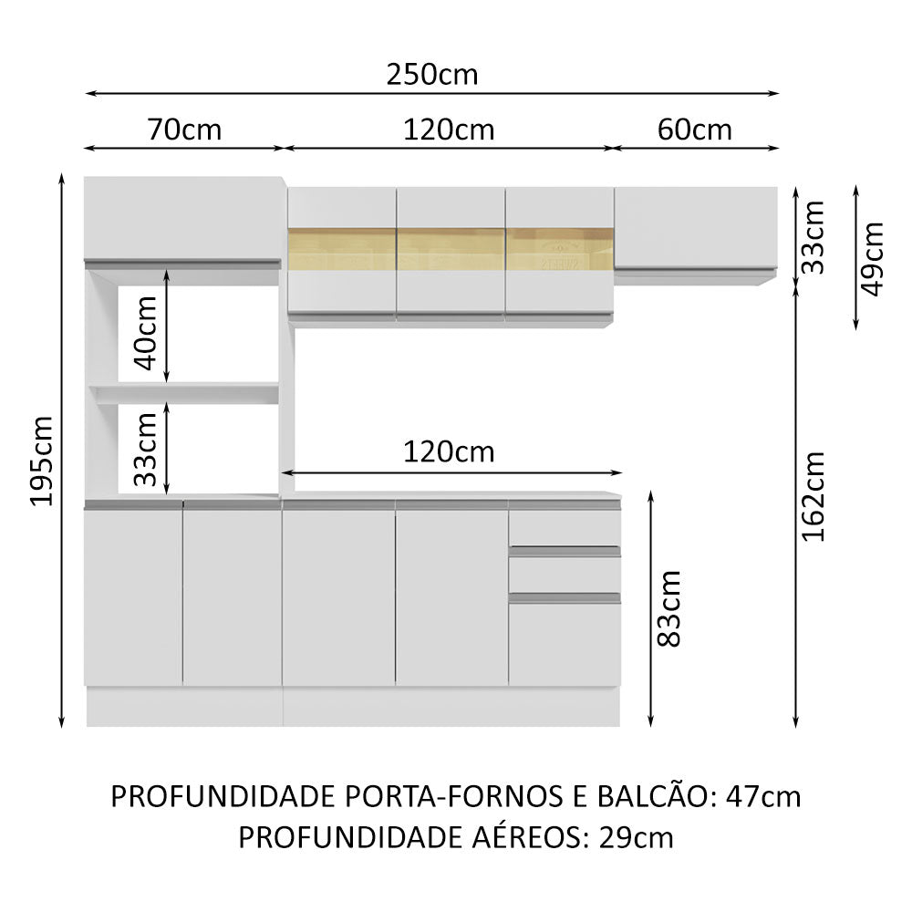 Armário de Cozinha Completa 100% MDF 250cm Branco Smart Madesa 03