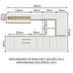 Armário de Cozinha Completa 100% MDF 300cm Branco Smart Madesa 02