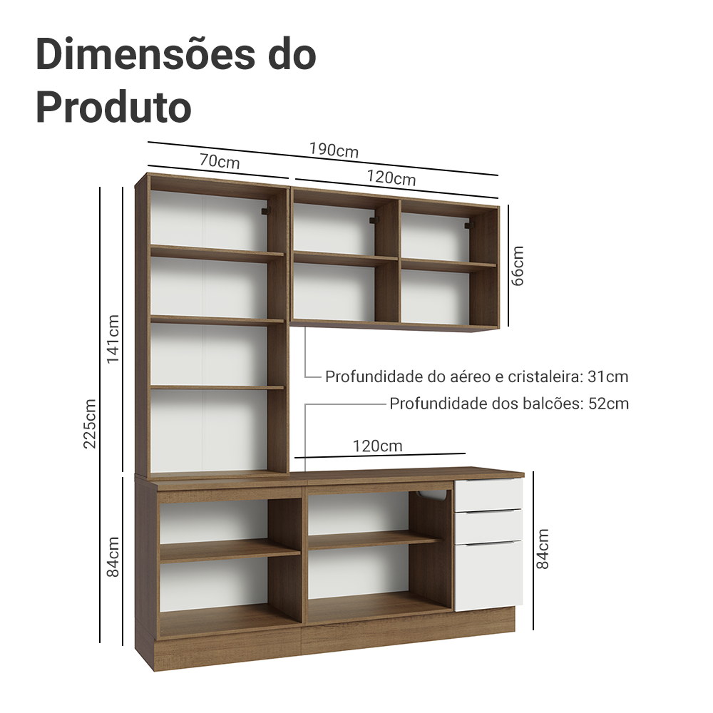 Armário de Cozinha Compacta 190cm Rustic/Branco Stella Madesa 03