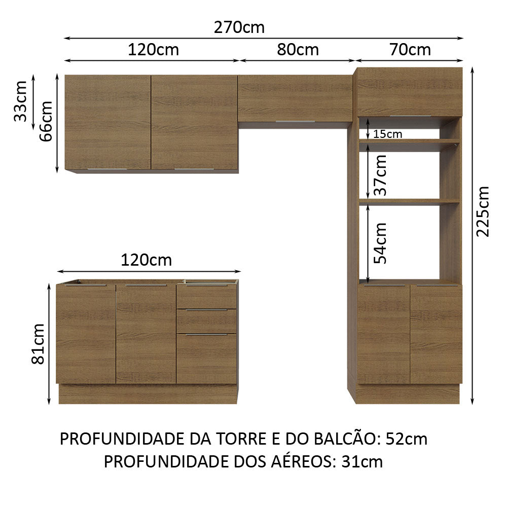 Armário de Cozinha Completa 270cm Rustic Stella Madesa 05