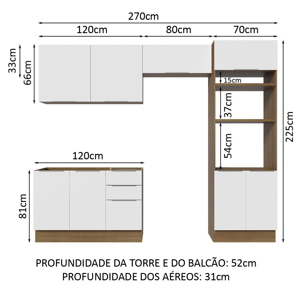 Armário de Cozinha Completa 270cm Rustic/Branco Stella Madesa 05