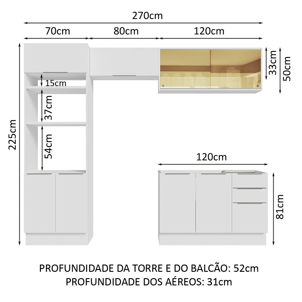 Armário de Cozinha Completa 270cm Branco Stella Madesa 06