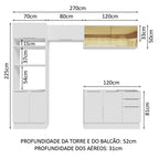 Armário de Cozinha Completa 270cm Branco Stella Madesa 06