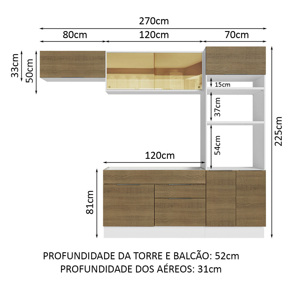 Armário de Cozinha Completa 270cm Branco/Rustic Stella Madesa 08