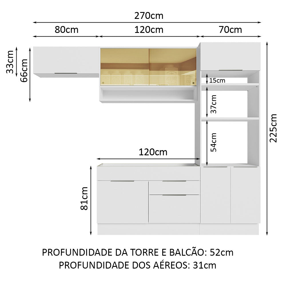 Armário de Cozinha Completa 270cm Branco Stella Madesa 09