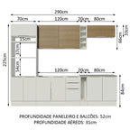Armário de Cozinha Completa 290cm Branco/Branco/Rustic Stella Madesa 01