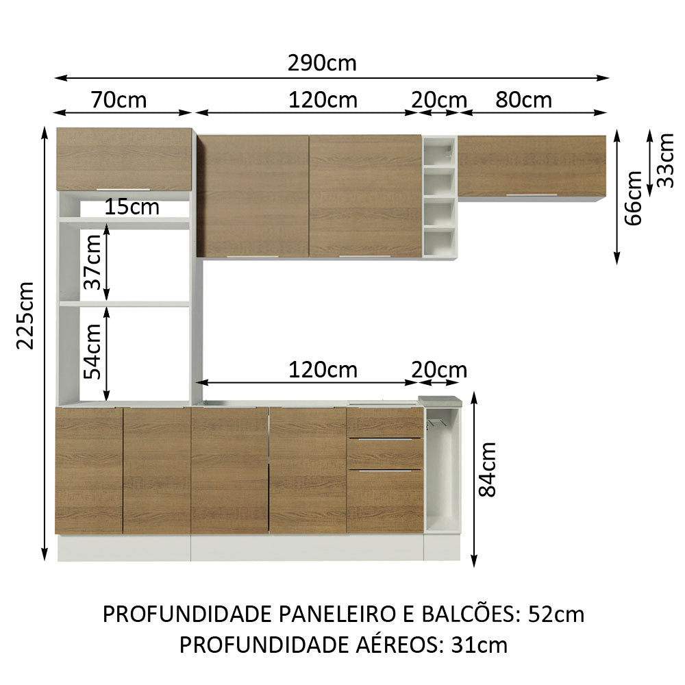 Armário de Cozinha Completa 290cm Branco/Rustic Stella Madesa 02