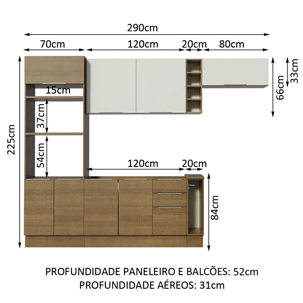 Armário de Cozinha Completa 290cm Rustic/Rustic/Branco Stella Madesa 02