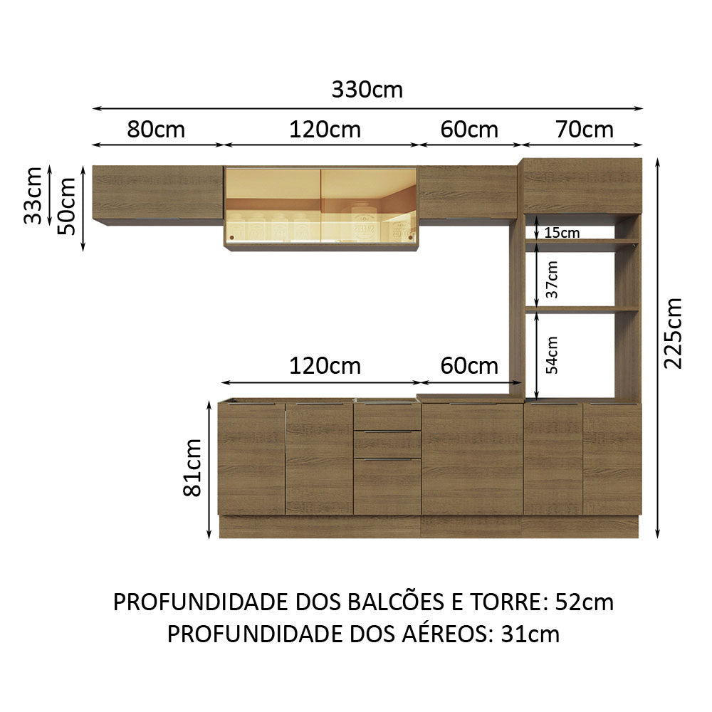 Armário de Cozinha Completa 330cm Rustic Stella Madesa 04