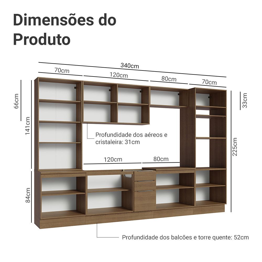 Armário de Cozinha Completa 340cm Rustic Stella Madesa 01