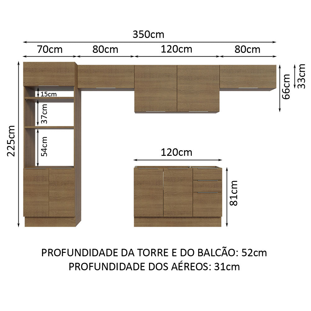 Armário de Cozinha Completa 350cm Rustic Stella Madesa 01