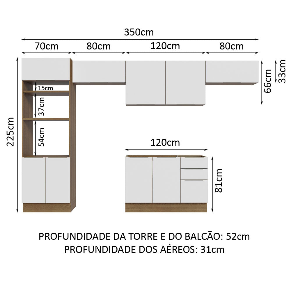 Armário de Cozinha Completa 350cm Rustic/Branco Stella Madesa 01