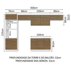 Armário de Cozinha Completa 350cm Branco/Rustic Stella Madesa 01