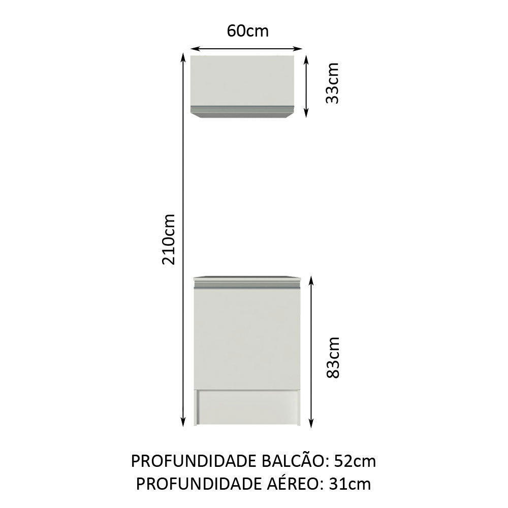 Kit Madesa Topazio 60 cm com Armário e Balcão Branco