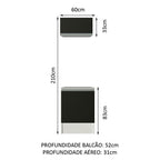 Kit Madesa Topazio 60 cm 2 Portas com Armário Aéreo e Balcão Branco/Preto