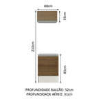 Kit Madesa Topazio 60 cm 2 Portas com Armário Aéreo e Balcão Branco/Rustic