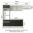 Armário de Cozinha Completa 240cm Branco/Preto/Branco Topazio Madesa 01