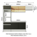 Armário de Cozinha Completa 240cm Branco/Preto/Branco Diamante Madesa 02