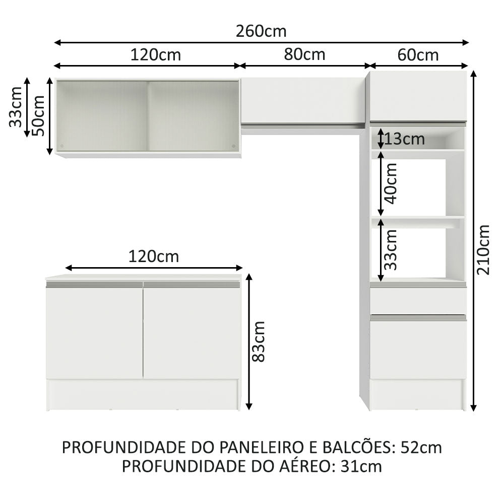 Armário de Cozinha Completa 260cm Branco Topazio Madesa 01