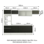Armário de Cozinha Completa 300cm Branco/Preto Topazio Madesa 01