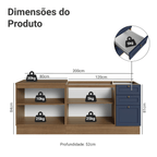 Kit com 2 Balcões de Cozinha 3 Gavetas 4 Portas (Sem Tampo e Pia) Rustic/Azul Vik Madesa 01