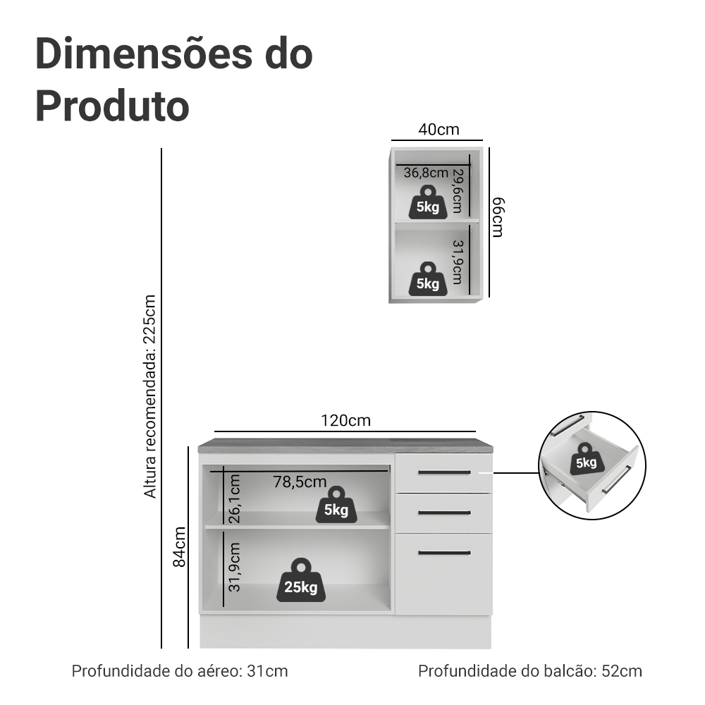 Conjunto Gabinete para Banheiro 120cm 3 Portas 3 Gavetas Branco Agata Madesa 01