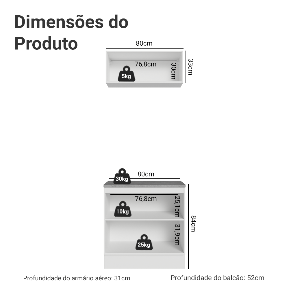 Conjunto Gabinete para Banheiro 80cm 3 Portas Branco/Azul Vik Madesa 02