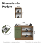 Conjunto Gabinete para Banheiro 110cm 3 Gavetas 3 Portas Rustic/Verde Vik Madesa 01