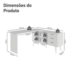 Escrivaninha Penteadeira de Canto 3 Gavetas Branco Madesa