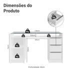 Escrivaninha Penteadeira 136cm 1 Porta 3 Gavetas Tampo de Vidro Branco Madesa