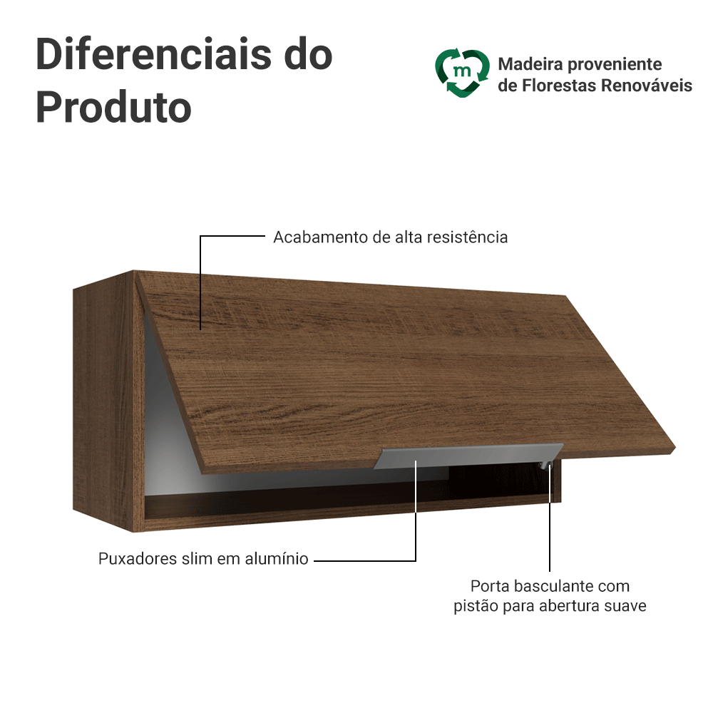Armário Aéreo para Quarto 70 cm 1 Porta Basculante Rustic Neo Madesa