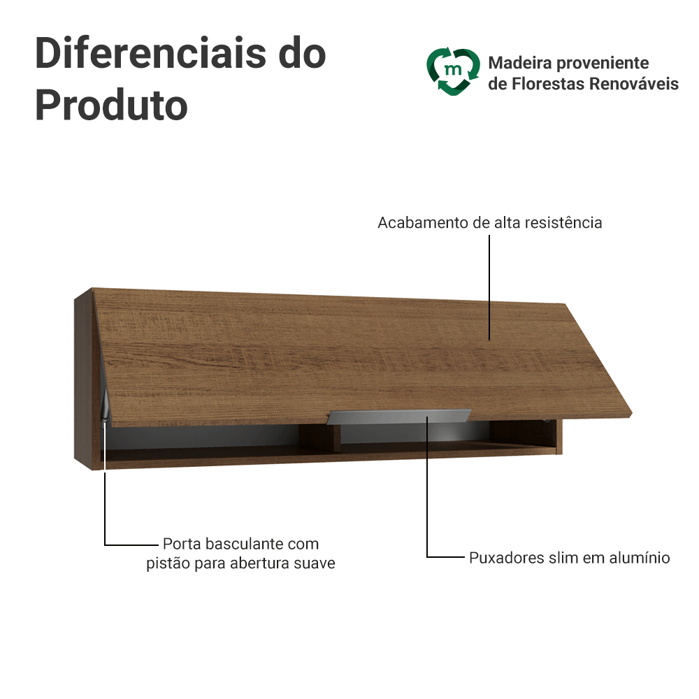 Armário Aéreo para Quarto 100 cm 1 Porta Basculante Rustic Neo Madesa