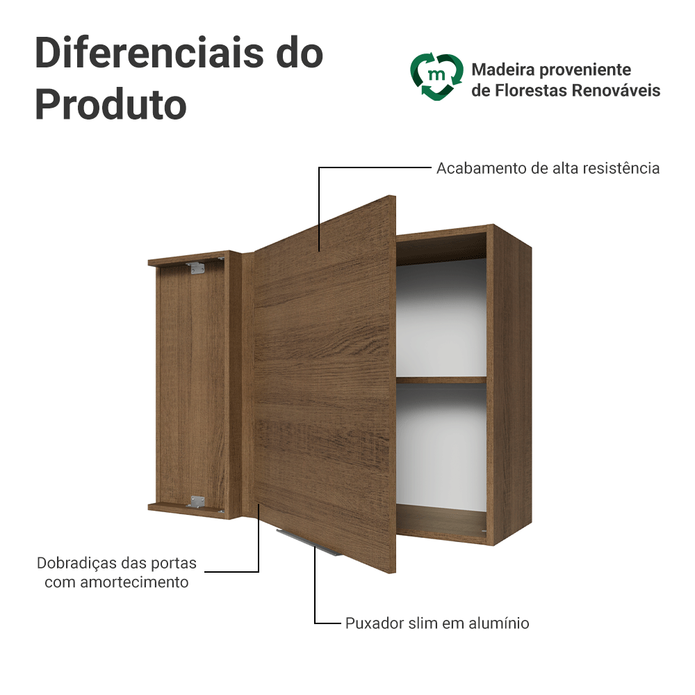 Armário Aéreo de Canto para Quarto 1 Porta Rustic Neo Madesa