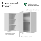 Armário Aéreo de Canto para Quarto 1 Porta e 3 Nichos Branco Neo Madesa