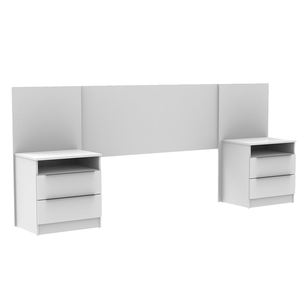 Quarto Completo com Guarda-Roupa Luke 2 Portas de Espelho e Cabeceira com 2 Mesas de Cabeceira Madesa Branco